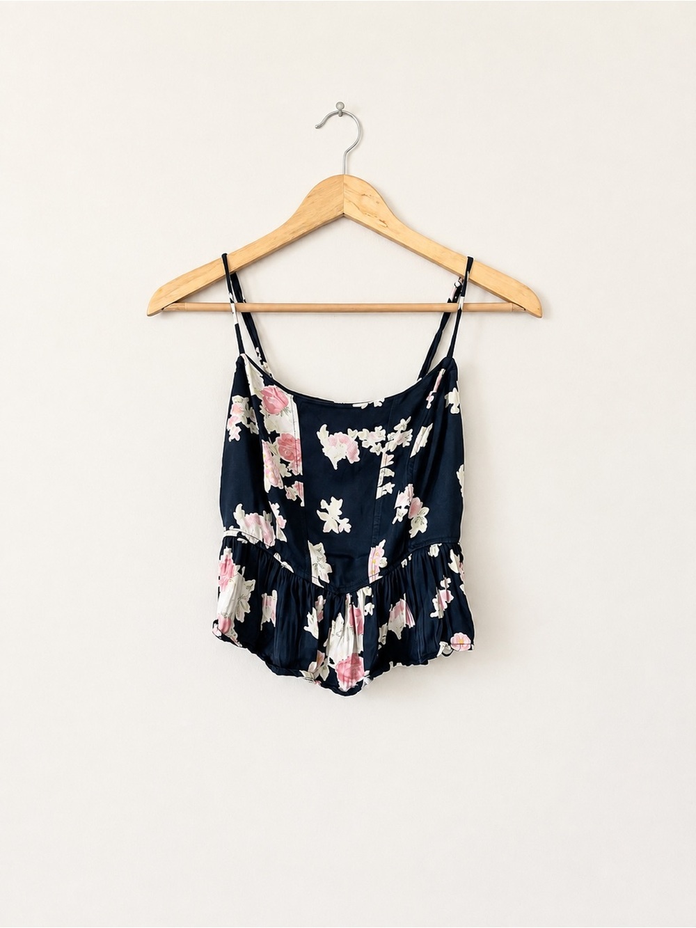 Free People Navy Floral Corset Peplum Cami Top Size M